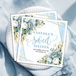 Trendy Sweet 16th Dusty Blue and Gold Party Napkin
