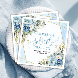 Trendy Sweet 16th Dusty Blue Watercolor Floral  