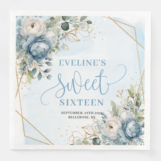 Trendy Sweet Sixteen Dusty Blue Greenery Table  (正面)