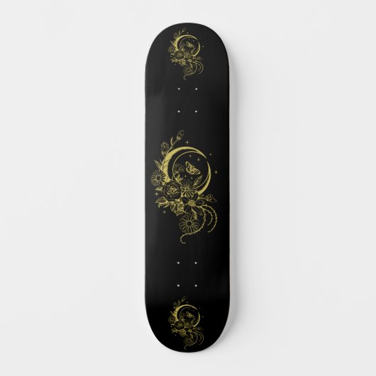 Trendy Tattoo Style Floral Crescent Moon Deck スケートボード (正面)