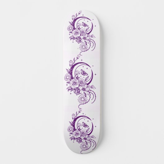 Trendy Tattoo Style Floral Crescent Moon Deck スケートボード (正面)