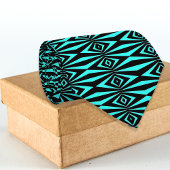 Trendy Teal & Black Op Art Geometric Pattern ネクタイ