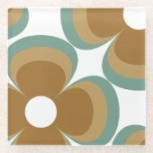 Trendy Teal Caramel Retro Groovy Flowers Seamless ガラスコースター (正面)