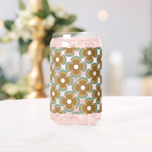 Trendy Teal Caramel Retro Groovy Flowers Seamless ガラス缶 (インサイチュ (ウェディング))