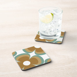 Trendy Teal Caramel Retro Groovy Flowers Seamless コースター