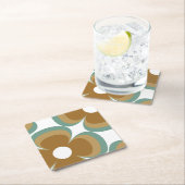 Trendy Teal Caramel Retro Groovy Flowers Seamless スクエアペーパーコースター (インサイチュ)