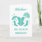 Trendy Teal Las Vegas Showgirl Bridesmaid Proposal カード (正面)