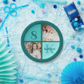 Trendy Teal Photo Collage Custom Birthday Party ペーパープレート (パーティー)