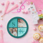 Trendy Teal Photo Collage Custom Birthday Party ペーパープレート (パーティー)