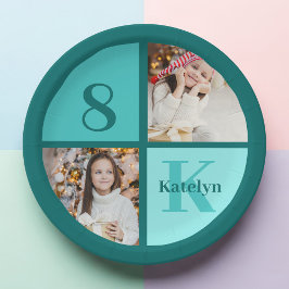 Trendy Teal Photo Custom Birthday Party ペーパープレート
