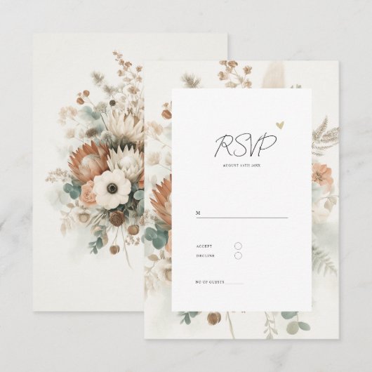 Trendy Terracotta Flowers Elegant Wedding 出欠カード (正面/裏面)