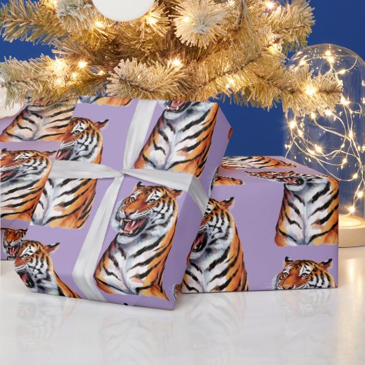 Trendy Tiger Head Purple ラッピングペーパー (クリスマス)