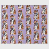 Trendy Tiger Head Purple ラッピングペーパー (フラット)