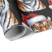 Trendy Tiger with Santa Hat Christmas Black  ラッピングペーパー (ロールコーナー)