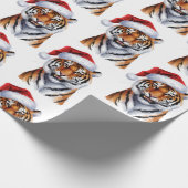 Trendy Tiger with Santa Hat Christmas Green        ラッピングペーパー (角)