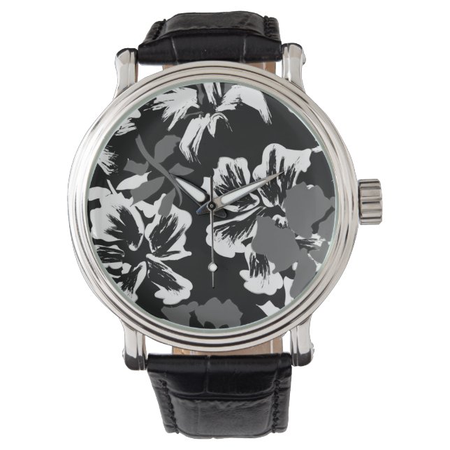 Trendy Tropical Abstract Black Pattern Watch 腕時計 (正面)