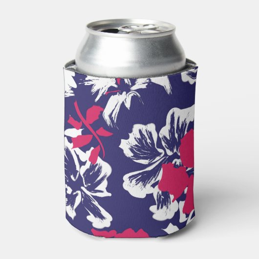 Trendy Tropical Abstract Blue Red Floral Pattern 缶クーラー (缶正面)