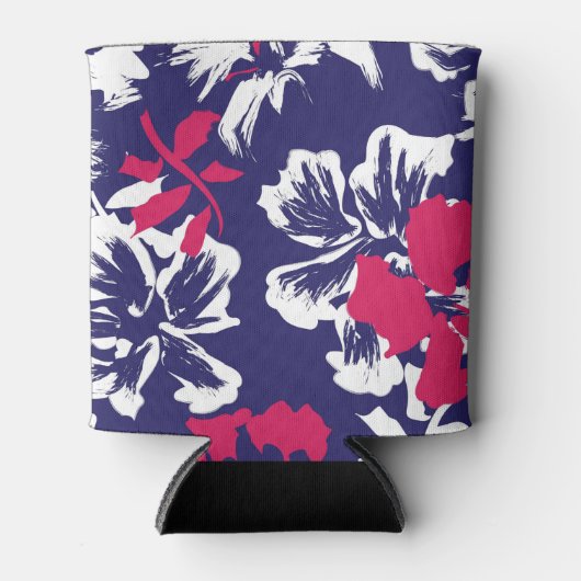 Trendy Tropical Abstract Blue Red Floral Pattern 缶クーラー (正面)