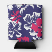 Trendy Tropical Abstract Blue Red Floral Pattern 缶クーラー (裏面)