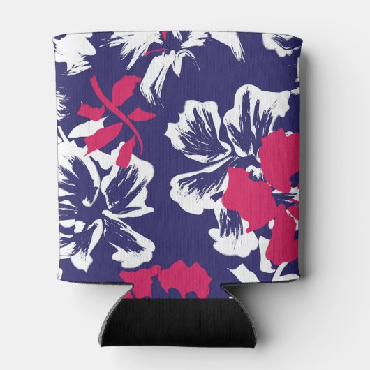 Trendy Tropical Abstract Blue Red Floral Pattern 缶クーラー (裏面)