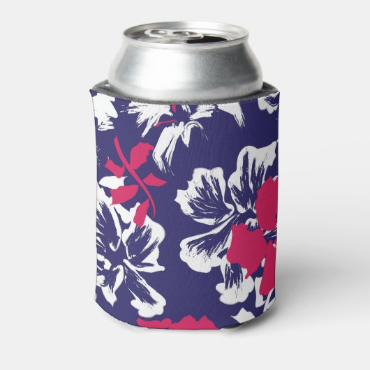 Trendy Tropical Abstract Blue Red Floral Pattern 缶クーラー (缶裏面)