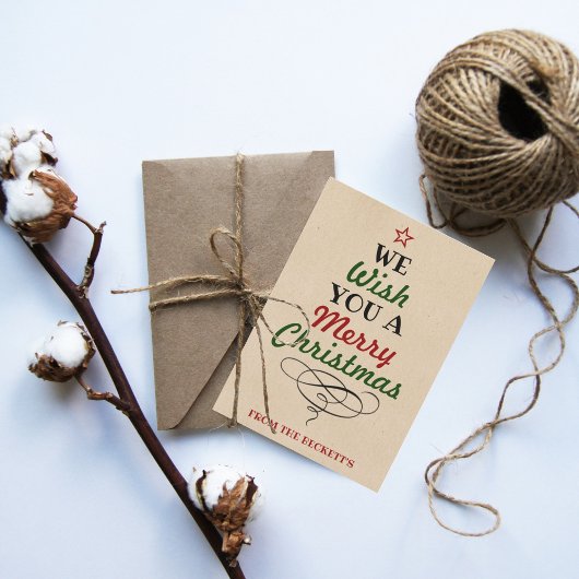 Trendy Typography Christmas Tree Holiday 3 Photo シーズンカード