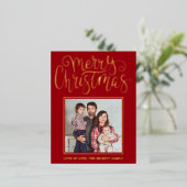 Trendy Typography "Merry Christmas" Photo Real 箔シーズンポストカード (立ち正面)