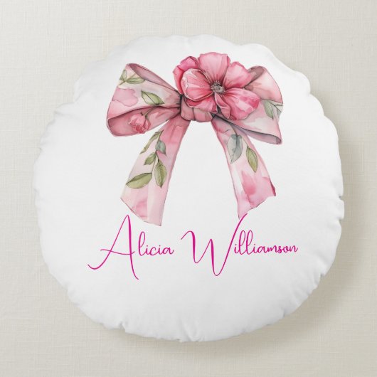 Trendy unique Cute pink &green Personalized  ラウンドクッション (正面)