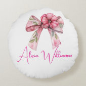 Trendy unique Cute pink &green Personalized  ラウンドクッション (裏面)