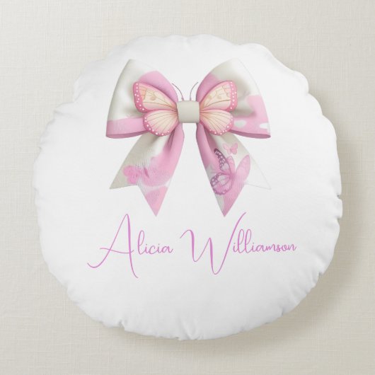 Trendy unique Cute Pink Personalized   Round Pillo ラウンドクッション (正面)