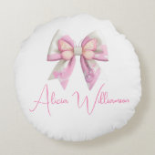 Trendy unique Cute Pink Personalized   Round Pillo ラウンドクッション (裏面)
