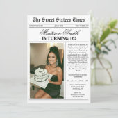 Trendy Unique Newspaper Photo Sweet 16 招待状 (スタンド正面)