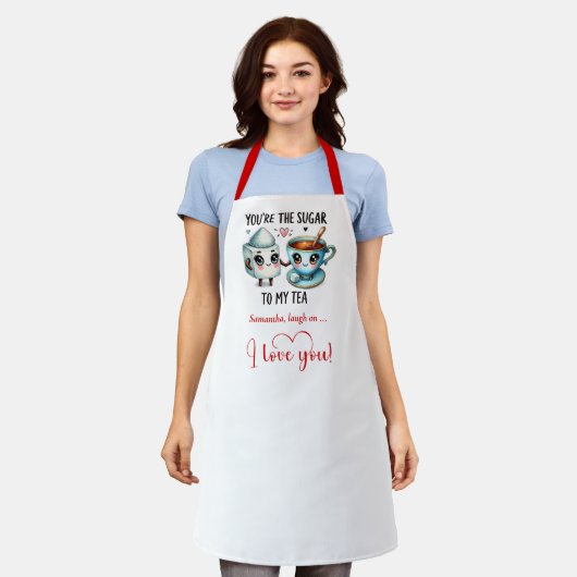 Trendy Valentine Funny Food Apron Personalized エプロン (着用した状態)