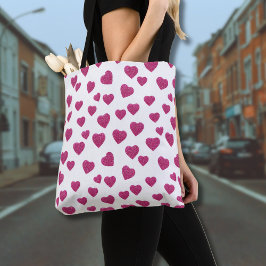 Trendy Valentine Pink Glitter Hearts on White トートバッグ