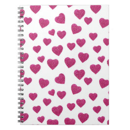 Trendy Valentine Pink Glitter Hearts on White ノートブック
