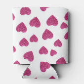 Trendy Valentine Pink Glitter Hearts on White 缶クーラー (裏面)