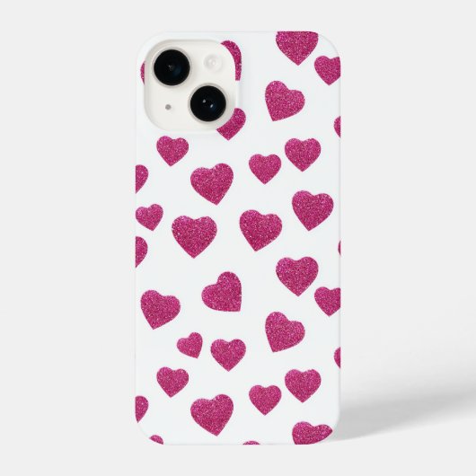 Trendy Valentine Pink Glitter Hearts on White iPhoneケース (裏面)