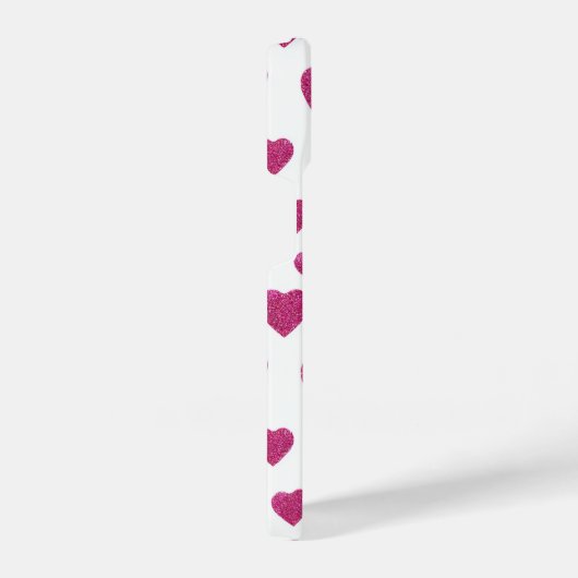 Trendy Valentine Pink Glitter Hearts on White iPhoneケース (右側面)