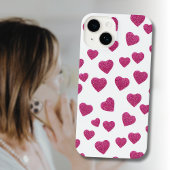 Trendy Valentine Pink Glitter Hearts on White iPhoneケース