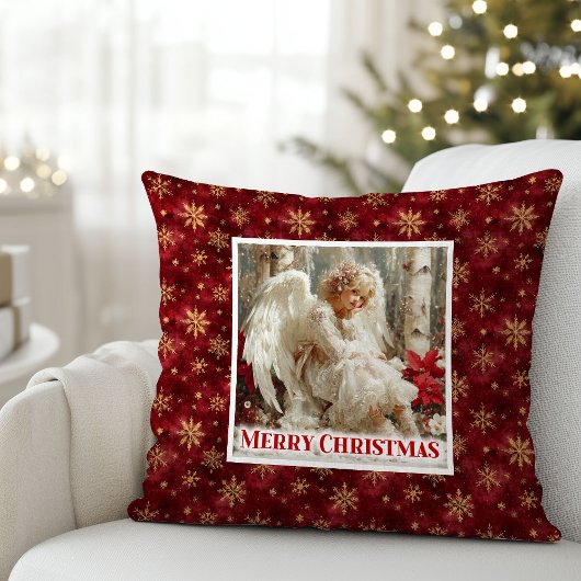 Trendy Victorian Angel Red Gold Accent Christmas   クッション