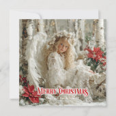 Trendy Victorian angel red poinsettias stylish   シーズンカード (正面)