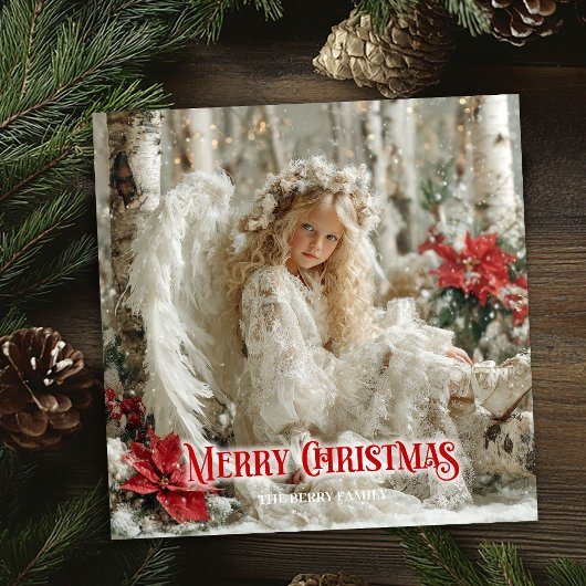 Trendy Victorian angel red poinsettias stylish   シーズンカード
