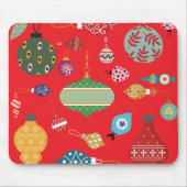 Trendy vintage Christmas ornaments Red background マウスパッド (正面)