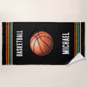 Trendy Vintage Personalized Basketball Black       ビーチタオル (正面)