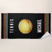 Trendy Vintage Personalized Tennis Black  ビーチタオル (正面)