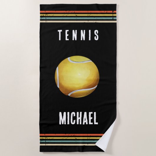 Trendy Vintage Personalized Tennis Black  ビーチタオル (正面)