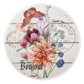 Trendy vintage rustic wood Botanical Chic french セラミックノブ (正面)