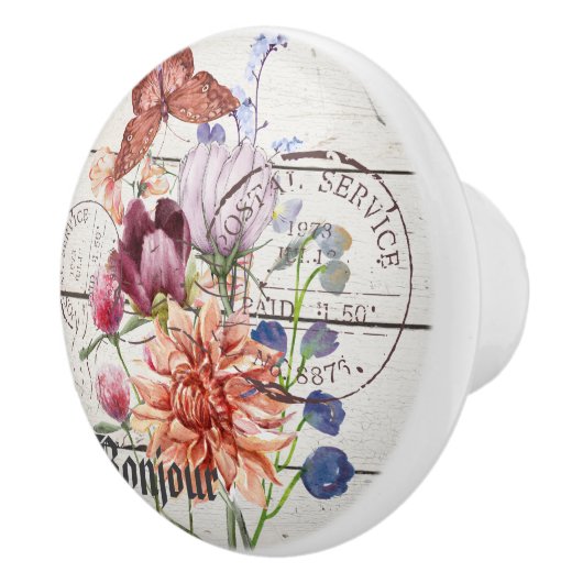 Trendy vintage rustic wood Botanical Chic french セラミックノブ (右)
