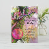 Trendy Vivid Pink Bold Ribbon Christmas Party 招待状 (スタンド正面)
