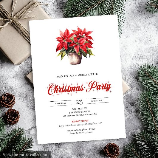 Trendy Watercolor Christmas Flowers Holiday Invite 招待状